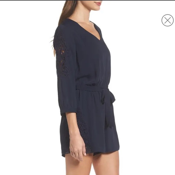 Navy Lace Long Sleeve Romper - Picture 2 of 10
